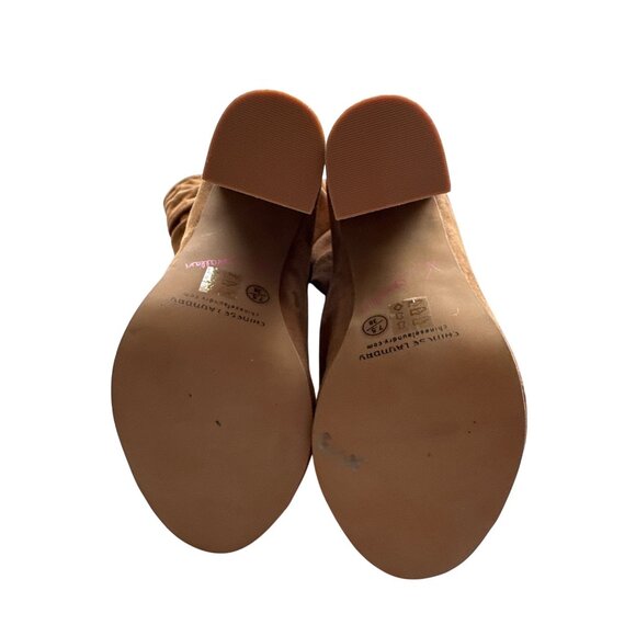 Chinese Laundry Boots Laurel Tan Suede Ankle Peep Toe Pull On Ruched Size 7.5 - Picture 5 of 8